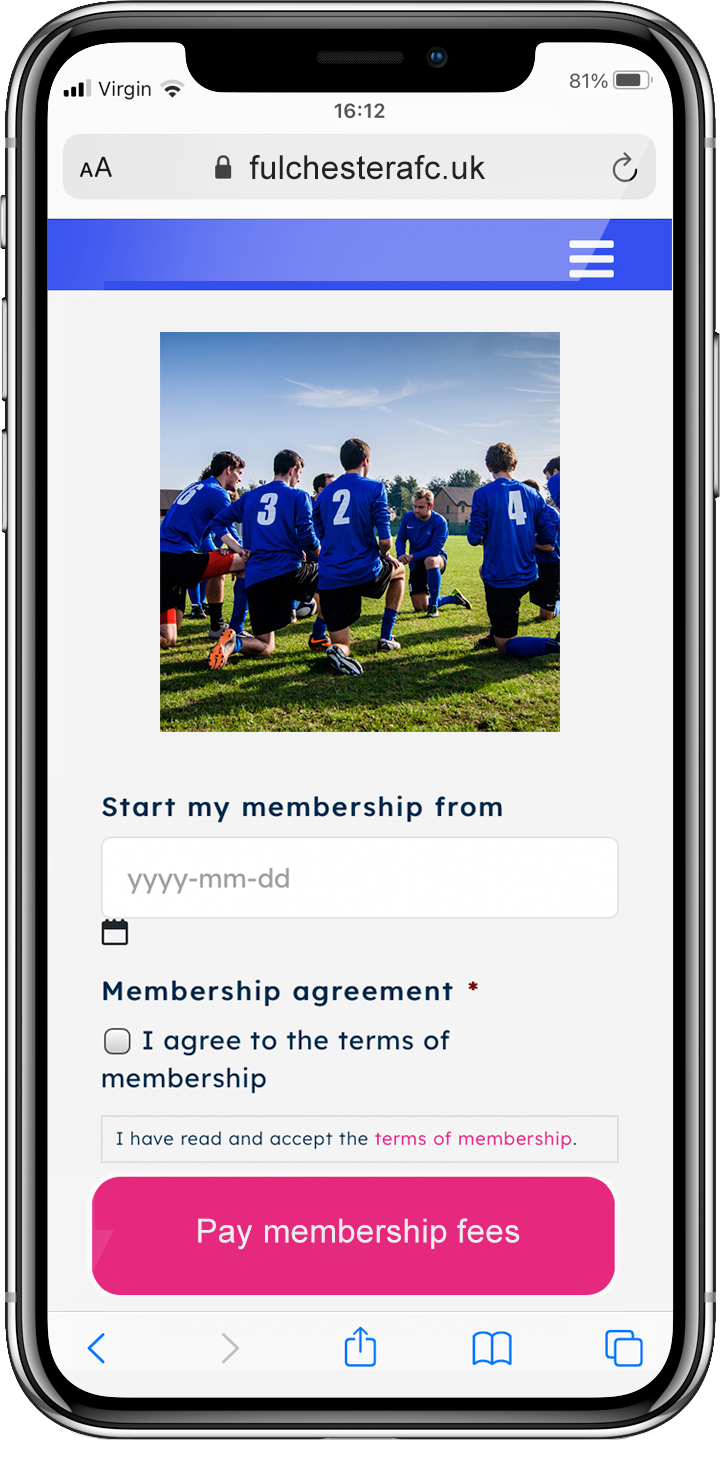 WPdirectdebit on a smartphone for a membership agreement application
