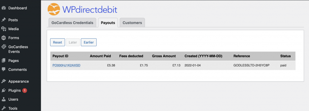Pyouts tab in admin dashboard Pyouts tab in admin dashboard