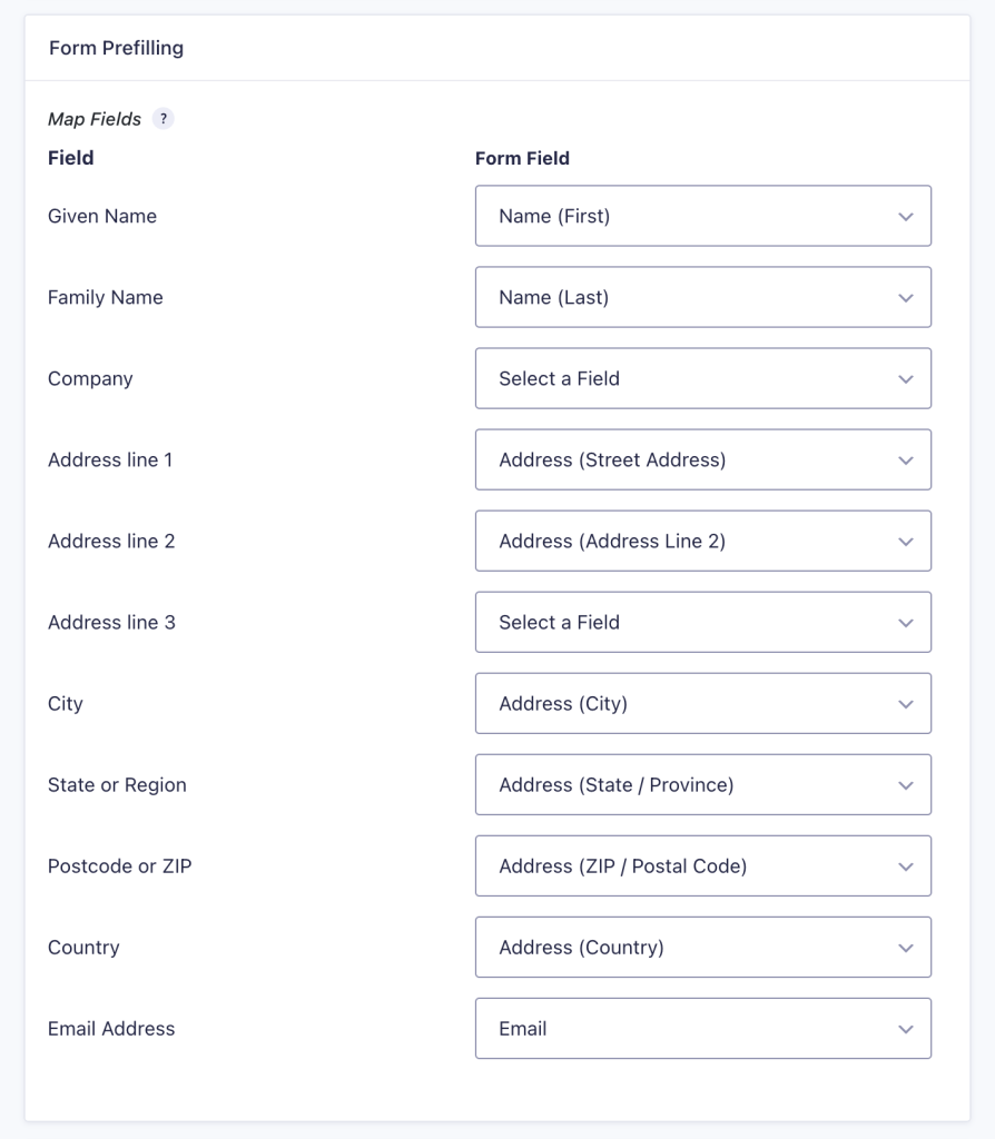 WPdirectdebit feed settings - form prefilling