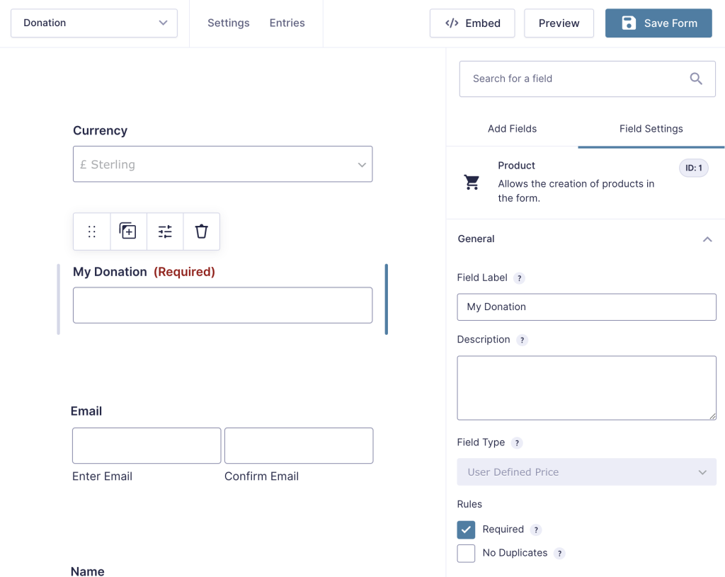 WPdirectdebit user-defined pricing field for donations