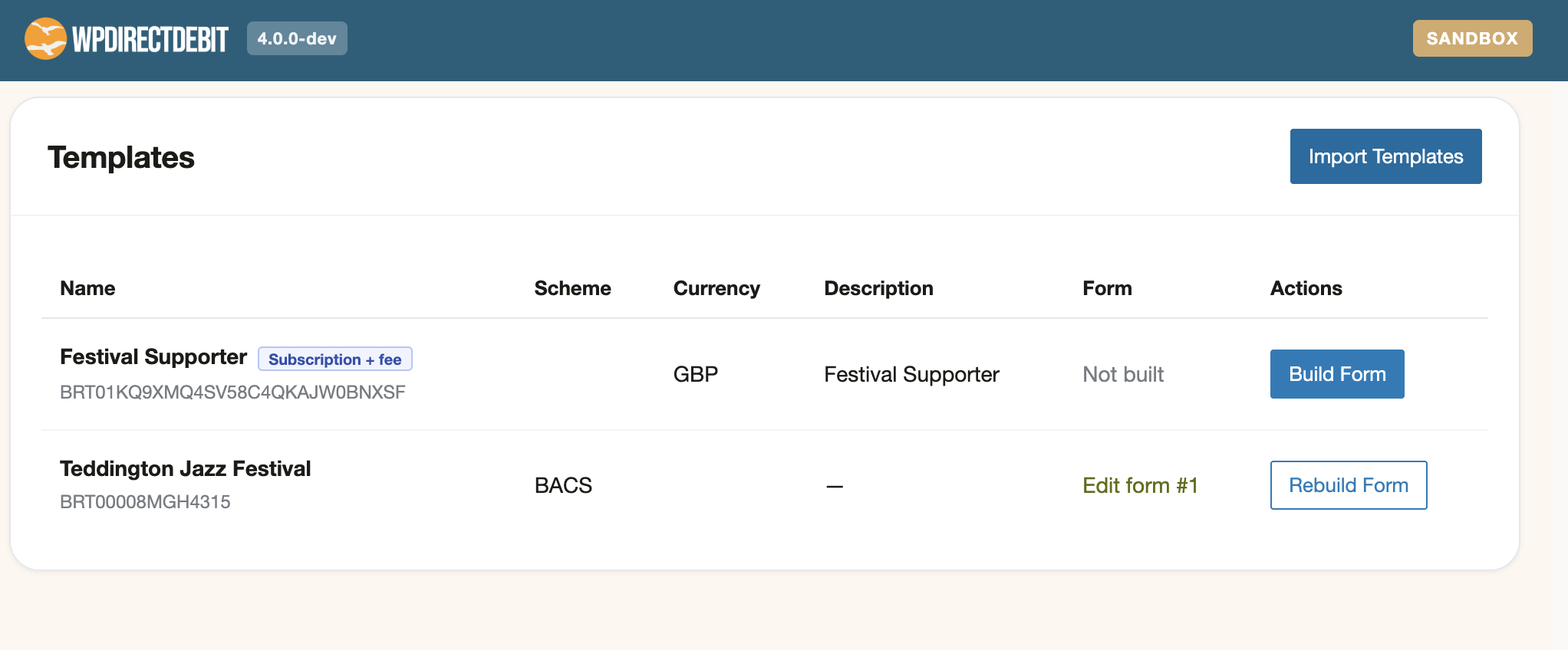 WPdirectdebit template list