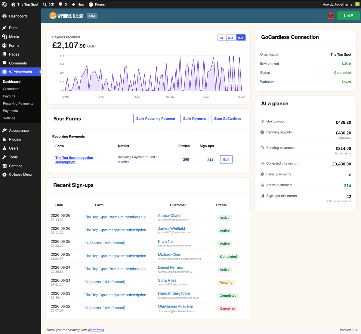 WPdirectdebit-dashboard-live-2 WPdirectdebit Dashboard